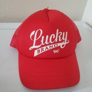 Lucky Brand 90s Red Trucker Hat Mesh Back Adjustable Snapback Cap
